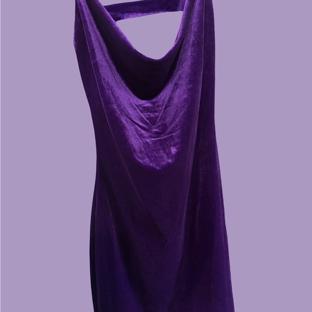 Fashion Nova Backless Velvet Midi Dress in Deep Purple